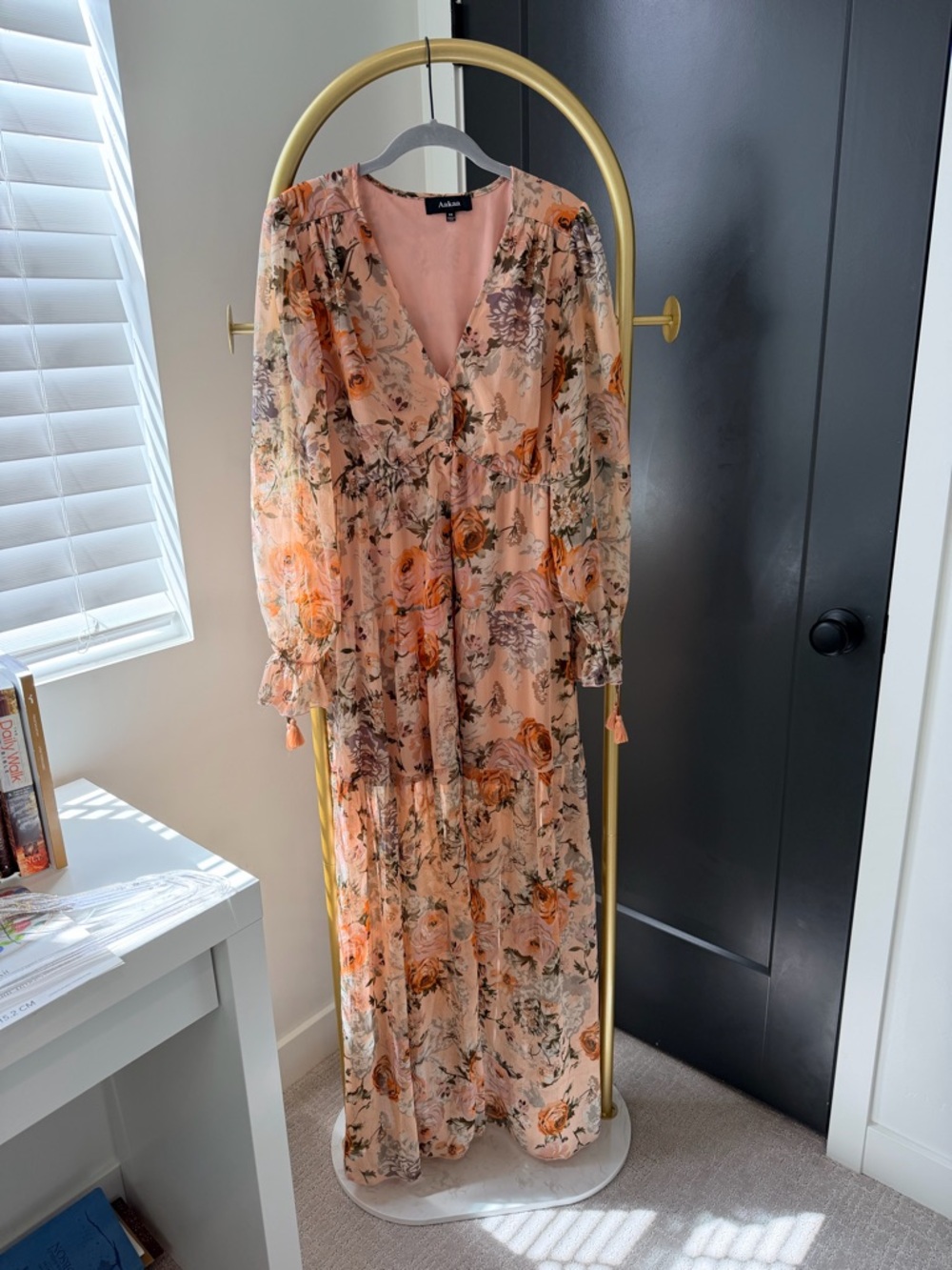 Aakaa Peach Floral Summer Maxi Dress